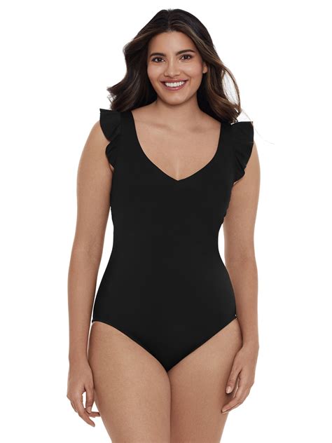 Time and Tru Women's and Women's Plus Solid Ruffle Sleeve One Piece