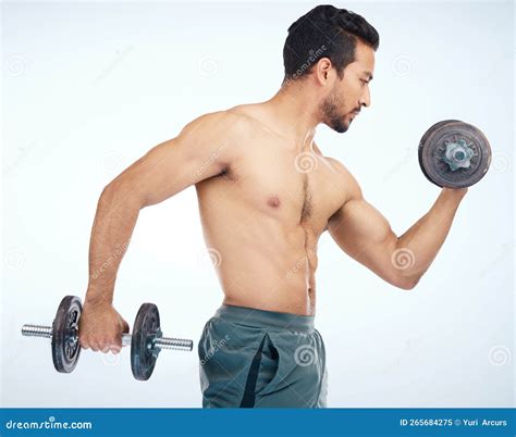 Fitness, Studio or Strong Man Training with Dumbbells for Powerful Arms ...
