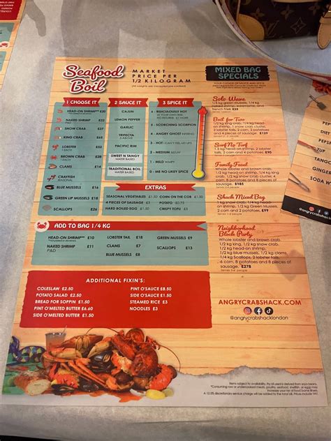 Menu at Angry Crab Shack restaurant, London