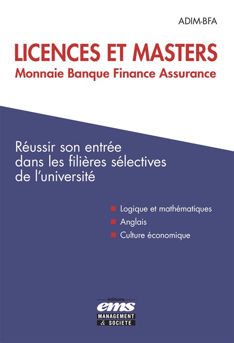 licences  masters monnaie banque finance assurance reussir