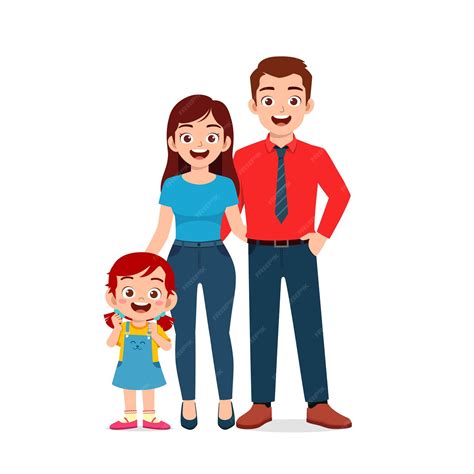 Милая маленькая девочка с мамой и папой вместе | Премиум векторы