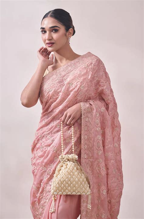 buy peach embroidered saree    usa atmohey saree  women