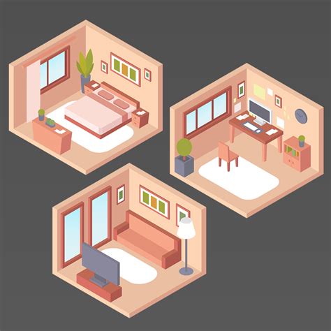 Иллюстрация Интерьер в изометрии в стиле 2d, cg, компьютерная