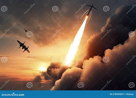 Aircraft fired a missiles stock illustration. Illustration of fire ...
