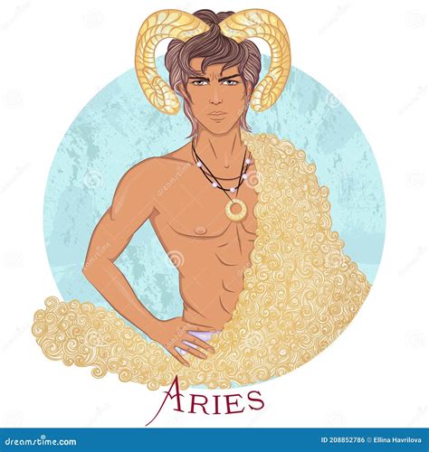 Aries As a Beautiful Man with Swarthy Skin Stock Vector - Illustration