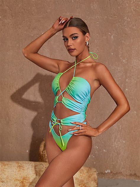 Cutout One Piece Swimsuit In Green – Krzno