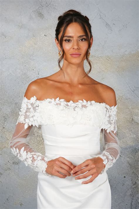 Off-Shoulder Tulle and Lace Applique Sleeves - Richard Designs