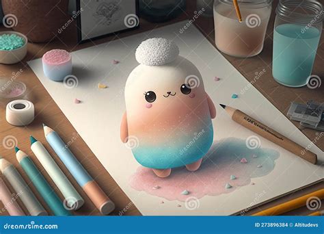 cute cartoon character drawing  pastel colors  paper stock