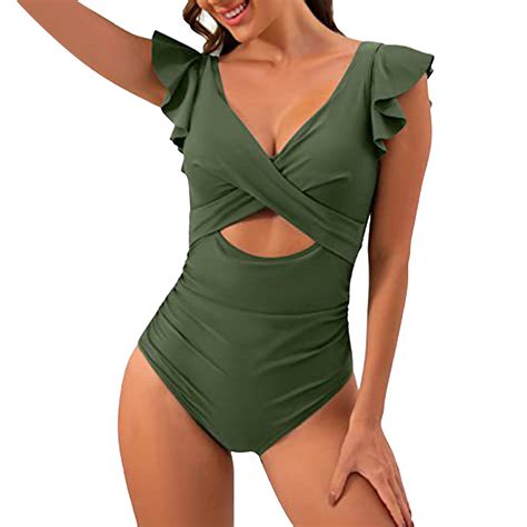 Daznico Women's One-Piece Swimsuit â Ruffle Cutout V-Neck Wrap Bathing