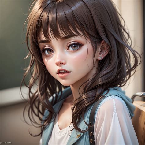 A close up of a girl with long hair and a blue vest - SeaArt AI