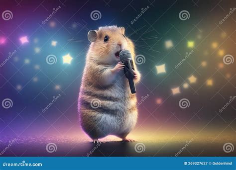 Hamster Singing in the Karaoke on the Stage. Karaoke Party. Time To ...