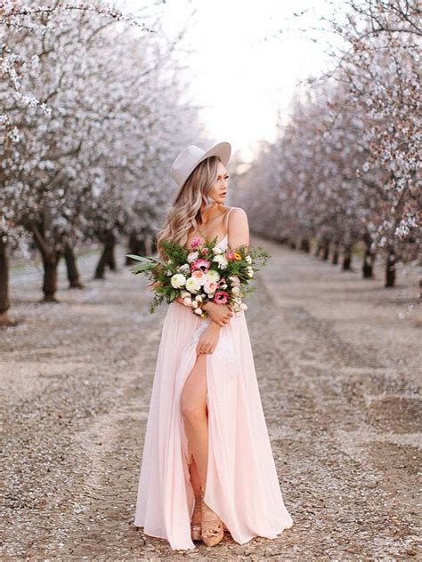 A-line Spaghetti Straps Pink Long Prom Dress Flowy Cheap Evening Dress ...