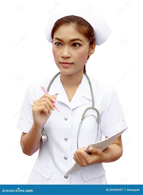 Asian Female Nurse with Medical Report Stock Image - Image of medicine