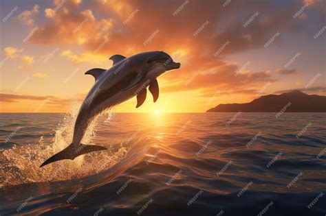 Premium AI Image | Dolphins jumping at sunset