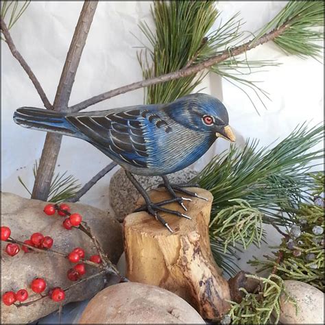 B-58 Indigo Bunting Bird- Celtic, Viking Woodcarving