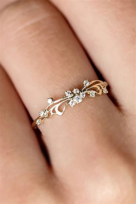 catalina cute small minimalist dainty crystal swirl ring  gold chic