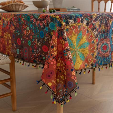 amazoncom erbnaryx boho tablecloth  square tablesfringed edges