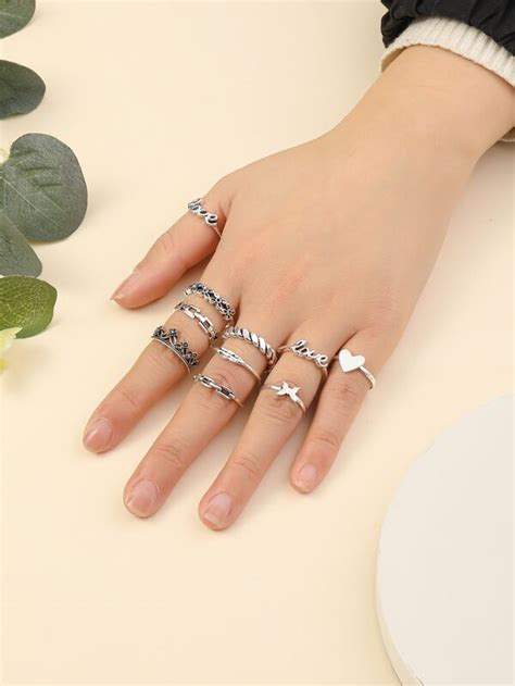 10 sets of heart butterfly rings | SHEIN USA