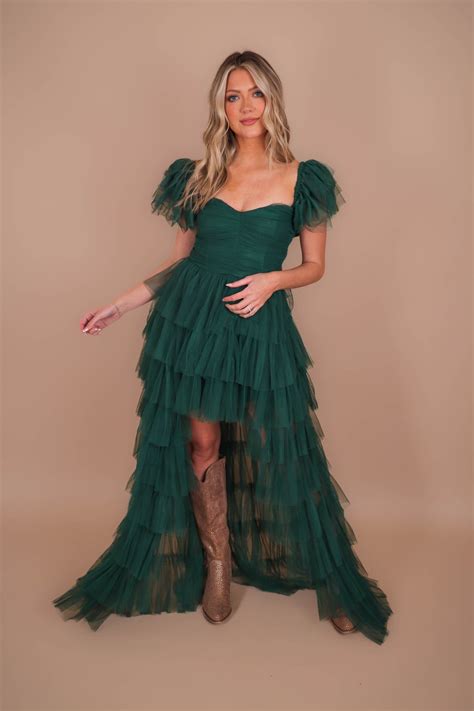Women's Tulle Gown- Women's Green Tulle Maxi Dress- Luxxel Tulle Off