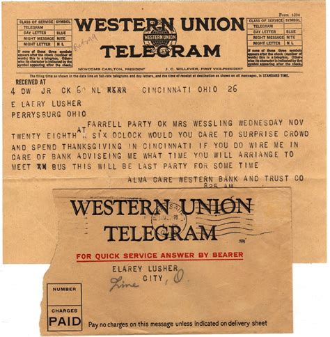 Western Union Telegram with Logo Letterhead and Envelope, Regarding