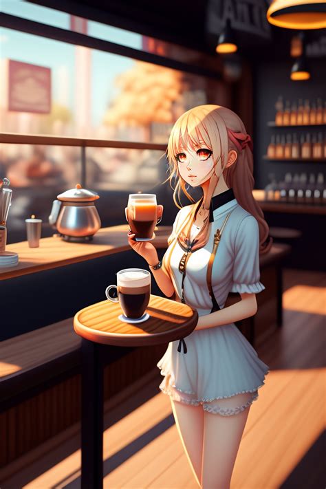 Lexica - Full body anime style model girl inside coffee shop drink
