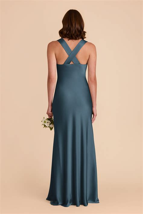 Veronica Dark Teal Matte Satin Dress | Birdy Grey