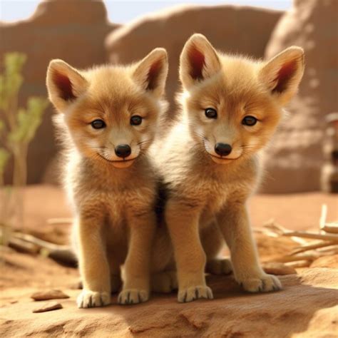 Premium AI Image | two small brown dogs sitting on top of a rock in the ...
