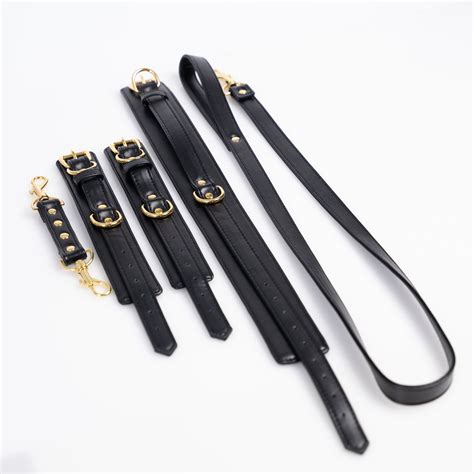 Black BDSM Leather Set Bdsm Collar Bdsm Hancuffs and Ankle | Etsy