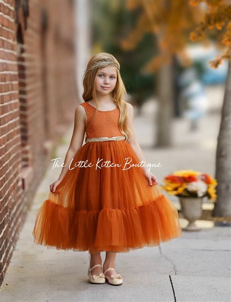 Burnt Orange Flower Girl Dress, Sleeveless Flower Girl Dress, lace