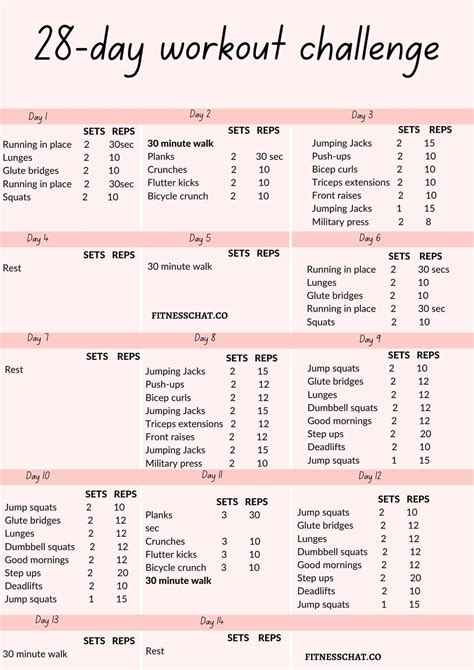 28 Day Workout Challenge to Start Exercising Again (Free PDF)