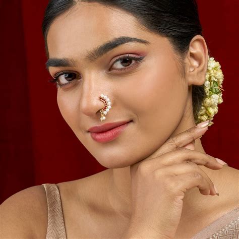 Teejh Hamsini Pearl and Red stone Nosepin