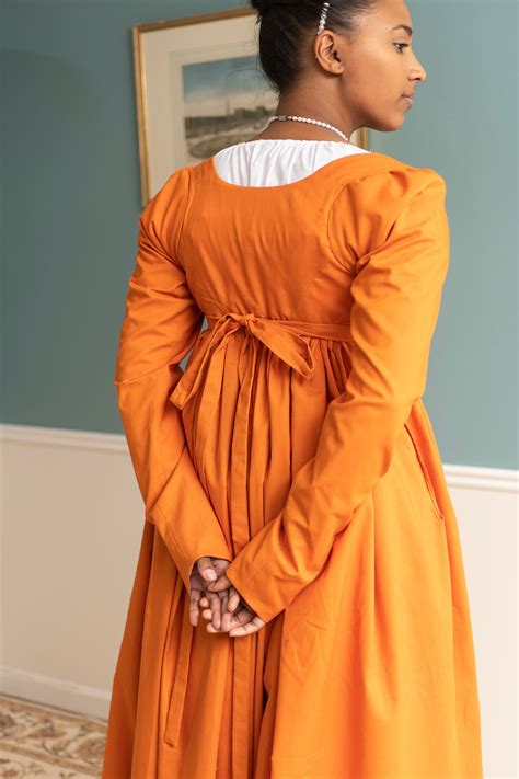 Sunset Orange Long Sleeve | Regency Gown - Samson Historical