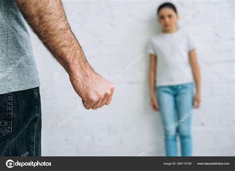 Partial View Abusive Father Scared Daughter Home — Stock Photo ...