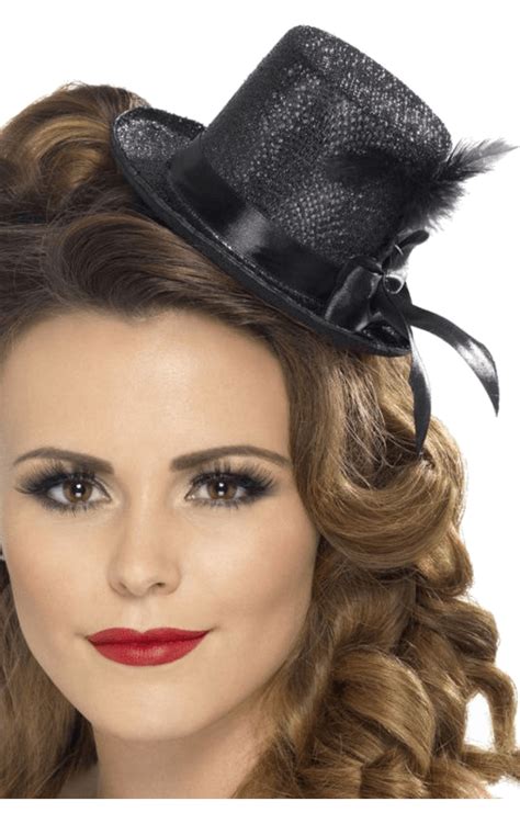 black mini top hat  feather angels fancy dress warehouse
