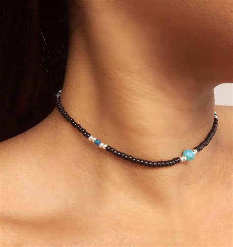 Seed Bead Choker Black Beaded Choker Dainty Bead Choker | Etsy