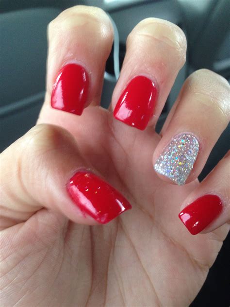 Acrylic Red Nails With Glitter : Peach and glitter acrylic nails.