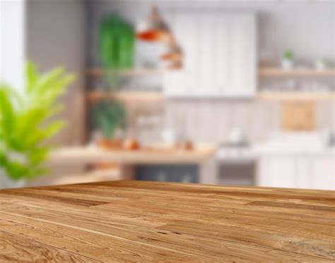 Wood table top on blurred kitchen background 19878087 Stock Photo at ...