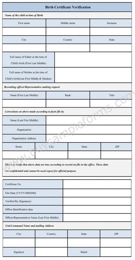 Birth Certificate Verification Form - Sample Forms