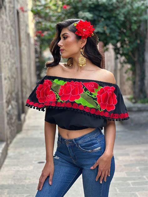 Crop Top Mexicano. Top Mexicano Bordado Floral. Blusa - Etsy México