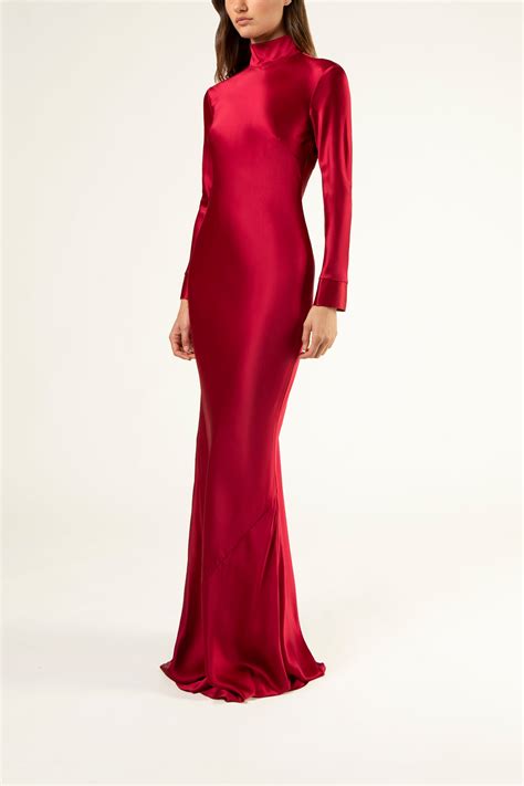 Open back long sleeve gown - ruby – Michelle Mason