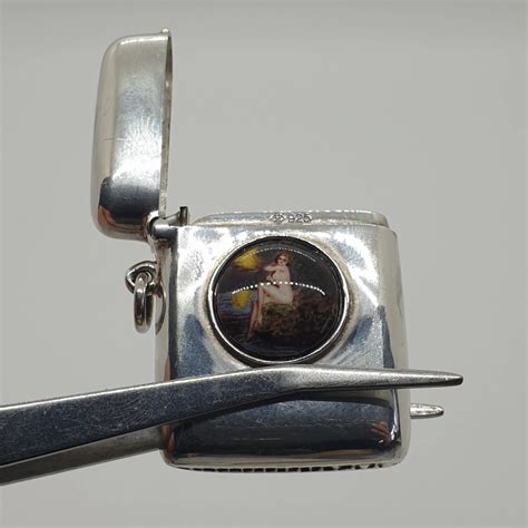 Vintage Sterling Silver & Enamel Vesta Case Nude Woman