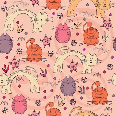 Premium Vector | Hand drawn seamless pattern with unusual cats