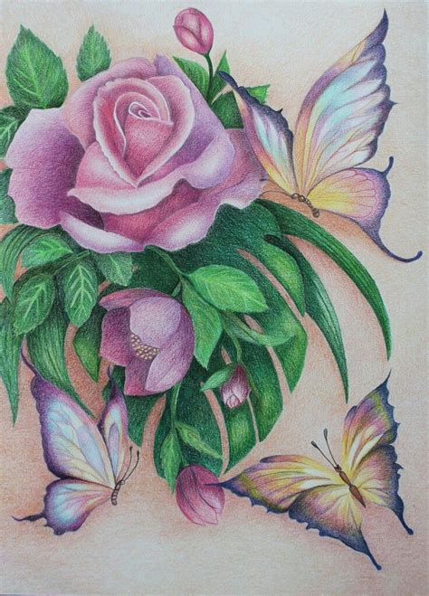 Роза и бабочки | Color pencil drawing, Color pencil art, Pastel drawing