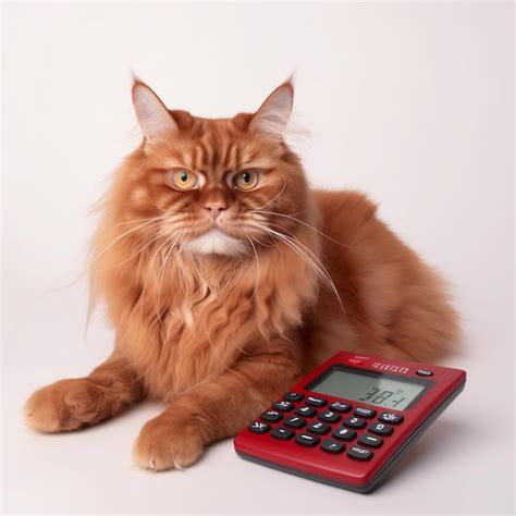 Premium Photo | A cat with a red calculator next to it