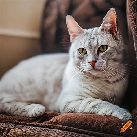 Close-up portrait of a calicot cat on a cozy bed