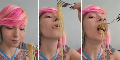 Vamos a ver comer espaguetis a esta chica que tiene lengua bífida - Videos
