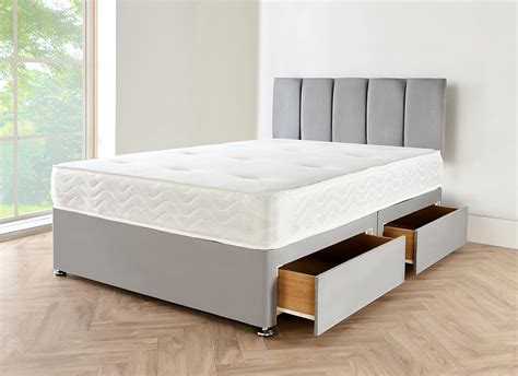 DivanBedsDeals Grey Suede Divan Bed Set with Mattress, Headboard & 2 ...