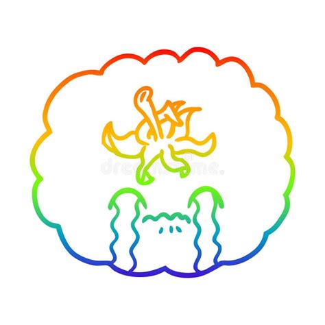 A Creative Rainbow Gradient Line Drawing Cartoon Crying Tomato Stock ...