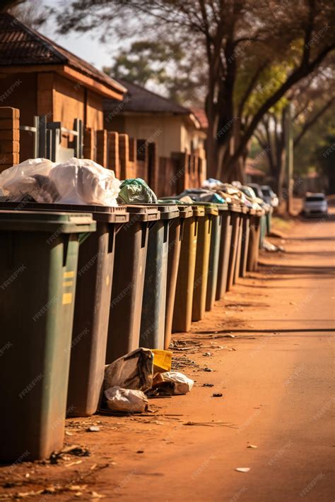 Premium AI Image | Row of green rubbish bins on the street Row of