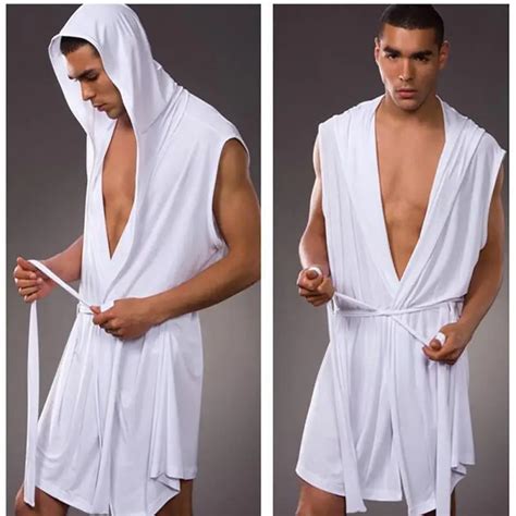 Sexy Men Summer Silk Robe Gown Male Bathrobe Nightgown Men's Sleeveless ...